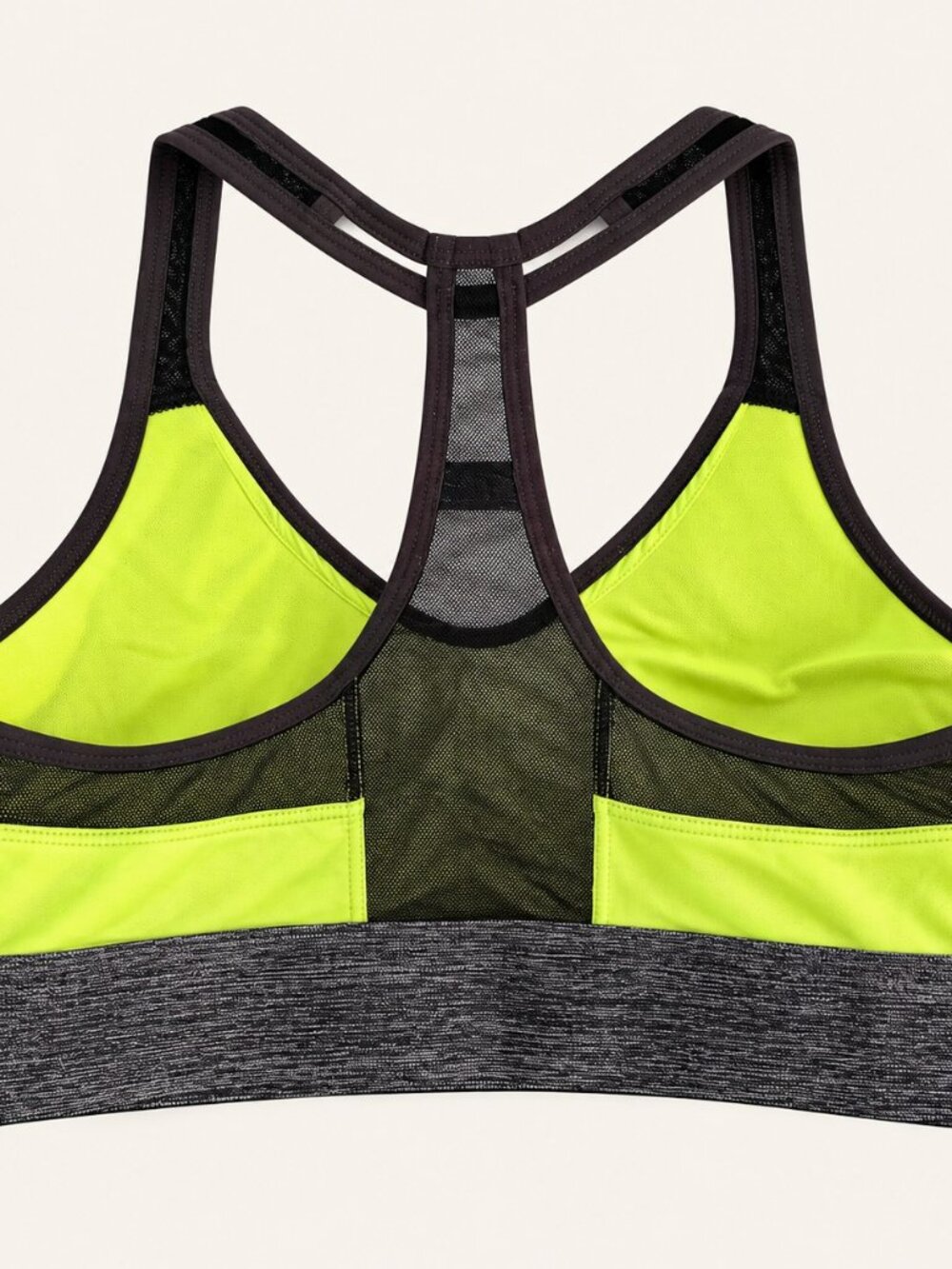 SO Neon Lime Gray Mesh Racerback Sports Bra S